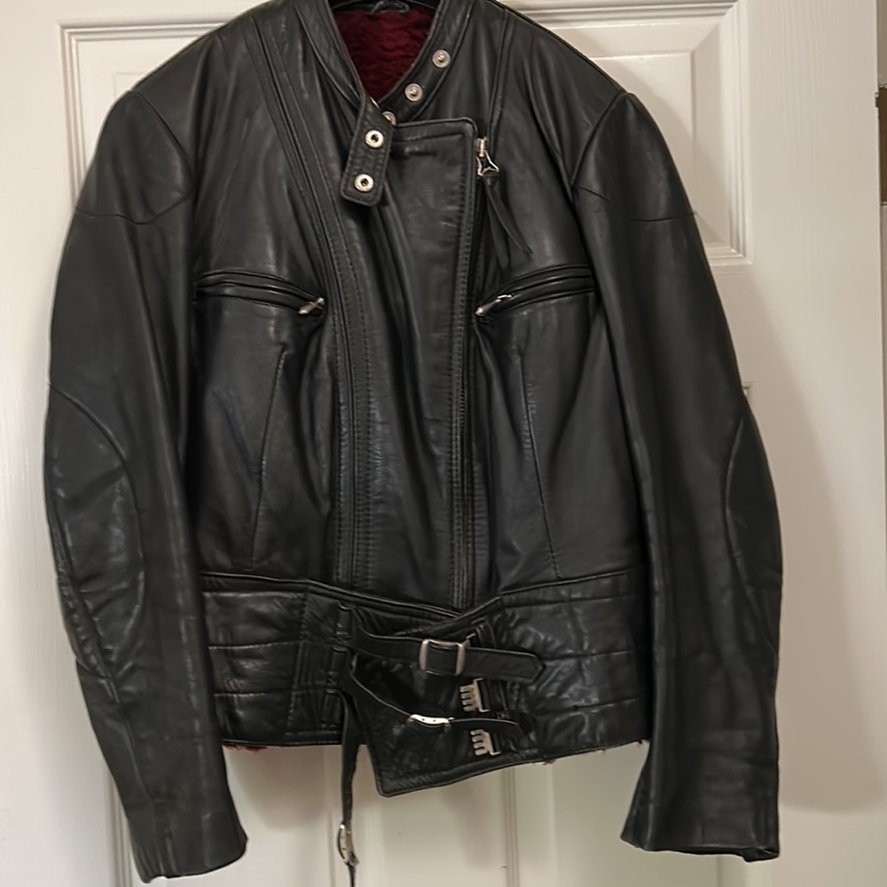 Vintage motorcycle jacket genuine leather  and warm sterling like lining